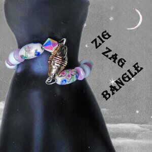 Bangle Pink & White NEW Design "ZIG-ZAG " Bracelet OOAK